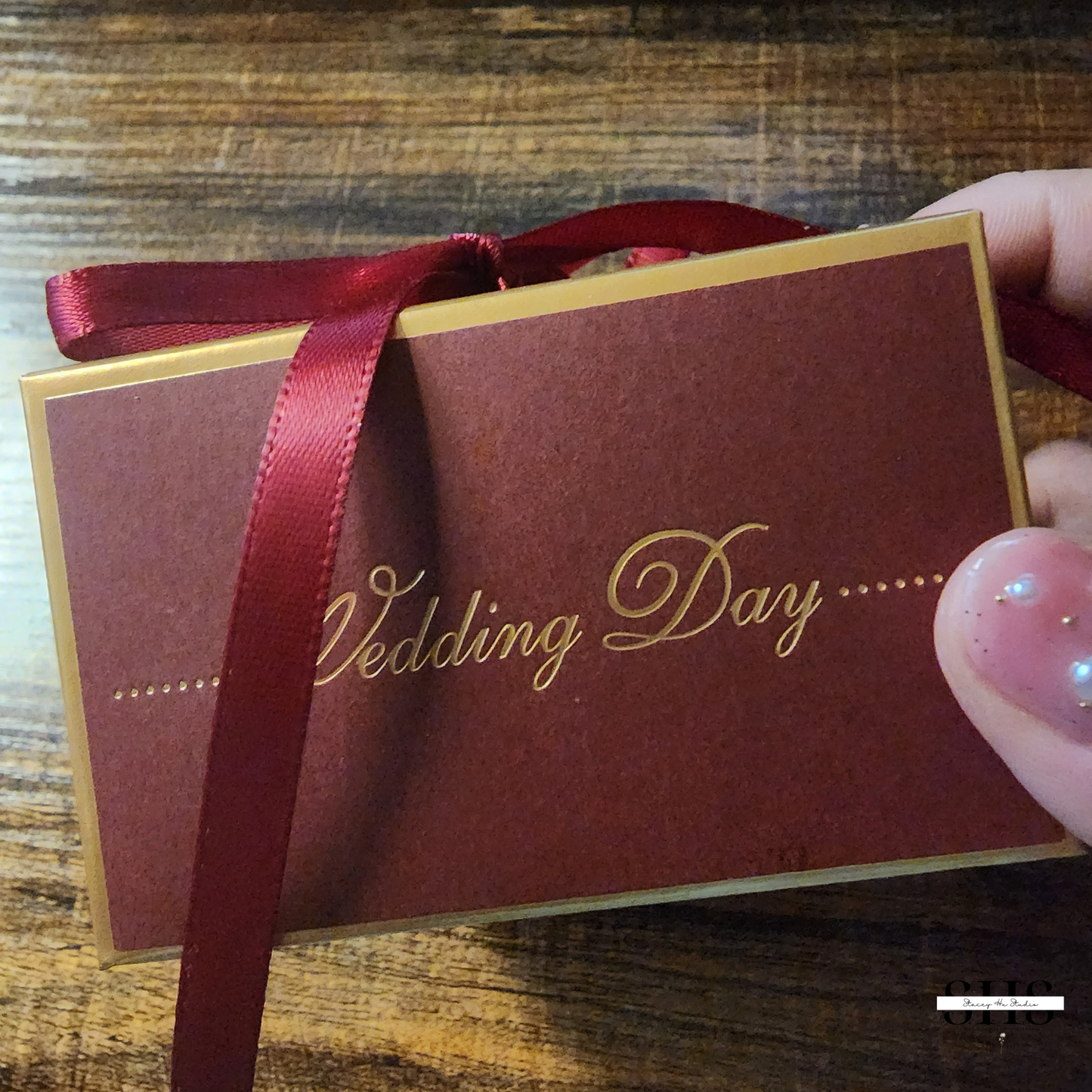 Burgundy and Gold Asian Wedding Square Favors Boxes | 3 Sizes
