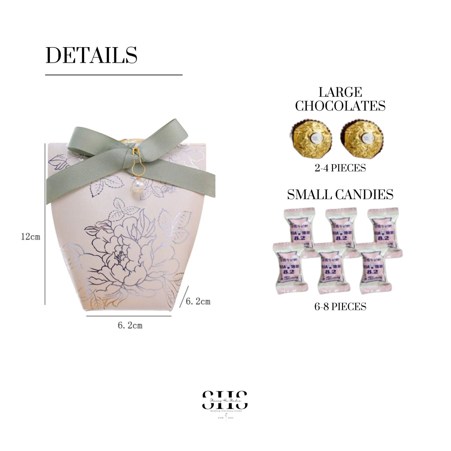 Silver Foil White and Sage Elegant French Style Party Favor Boxes | Small