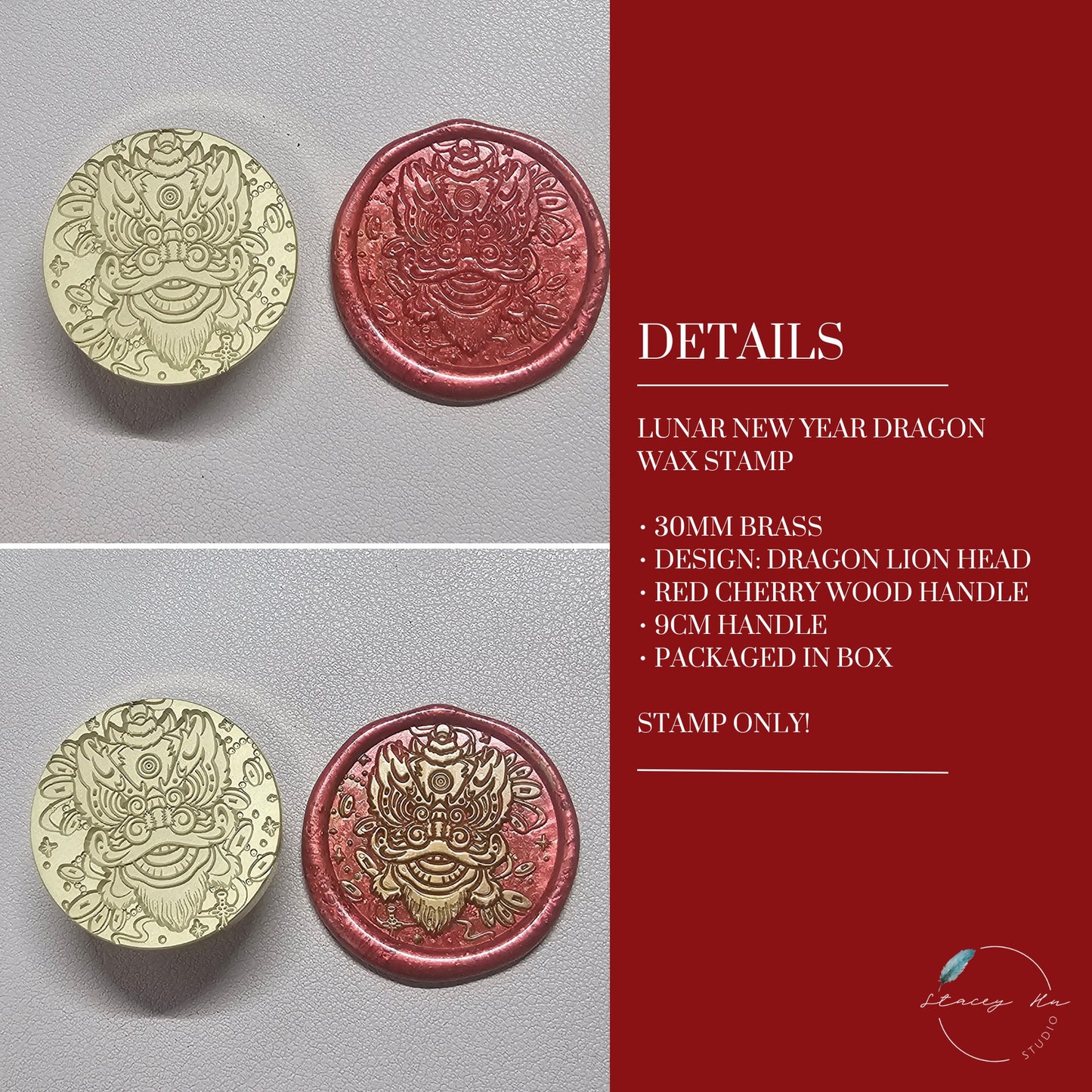 Lunar New Year Dragon Lion Head Wax Seal Stamp | Stamp Only