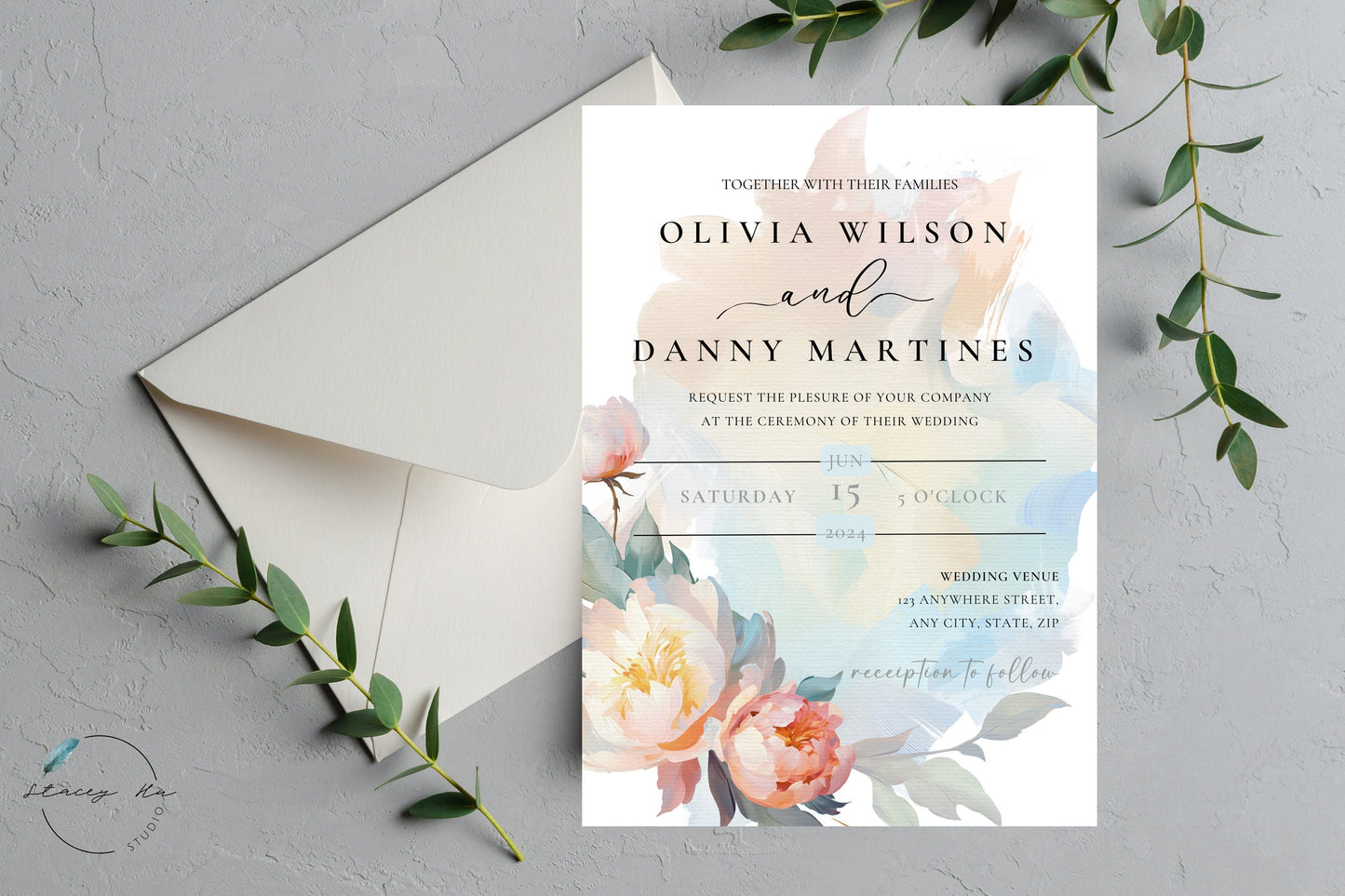 Lush Peony Garden Wedding Invitation Set | Traditional Chinese & English | 5x7 IN