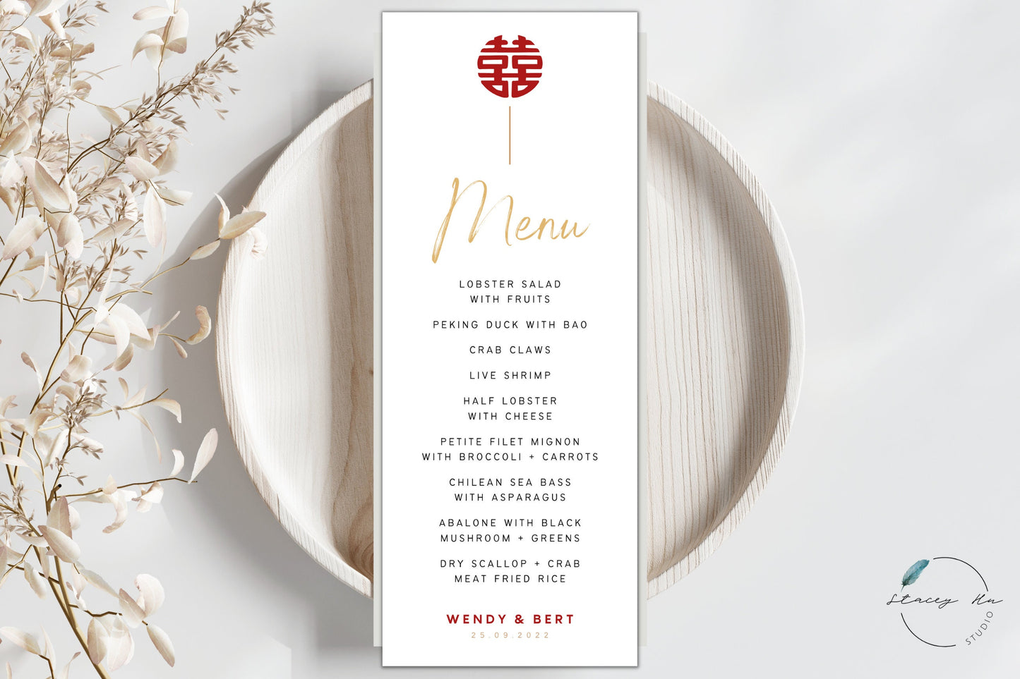 Minimal Asian Wedding Menus Set | Chinese Banquet & Plated | 3.75x9 IN