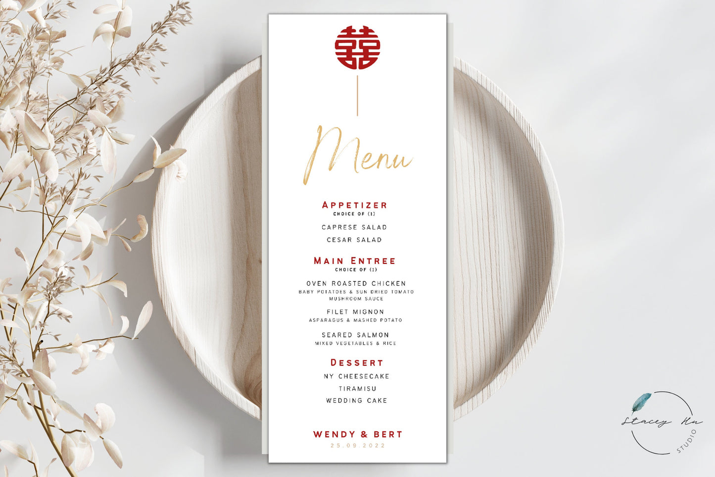 Minimal Asian Wedding Menus Set | Chinese Banquet & Plated | 3.75x9 IN