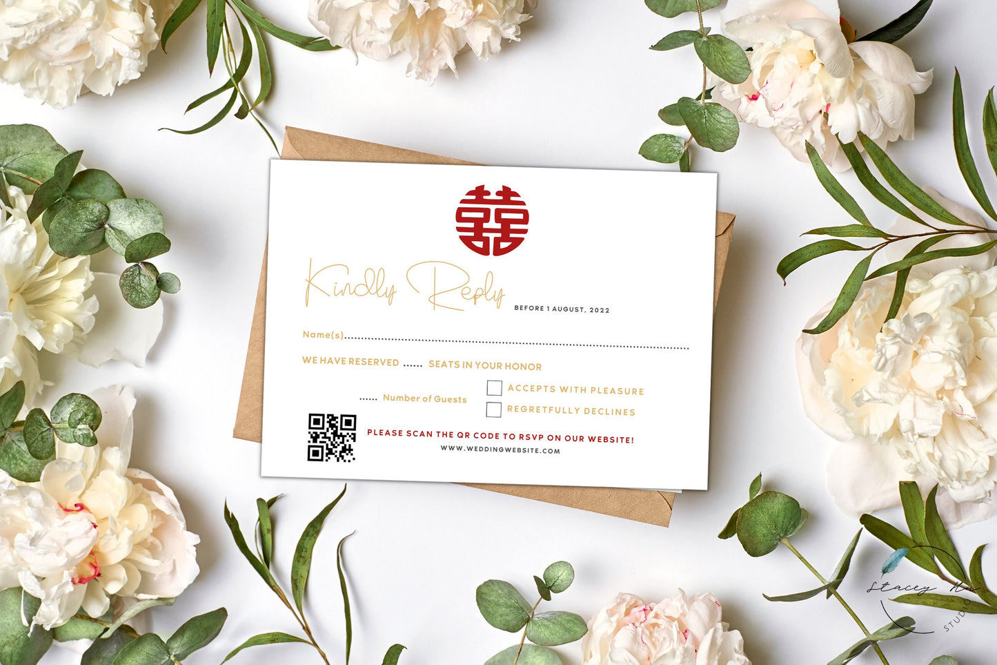 Minimal Asian Wedding RSVP Card | Mail-in or Online | 5.8x4.1 IN