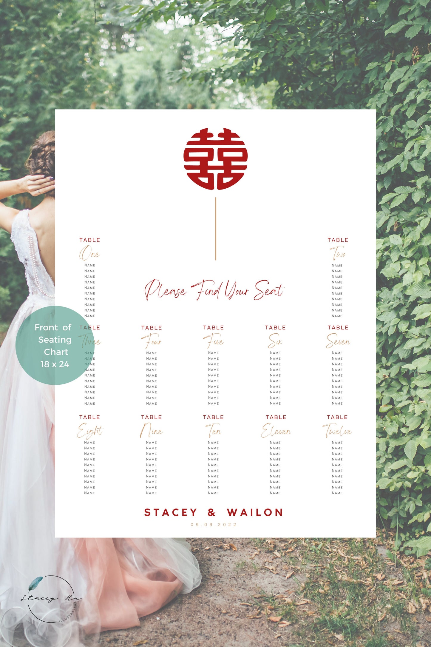 Minimal Asian Wedding Seating Chart | Portrait | 18x24 IN