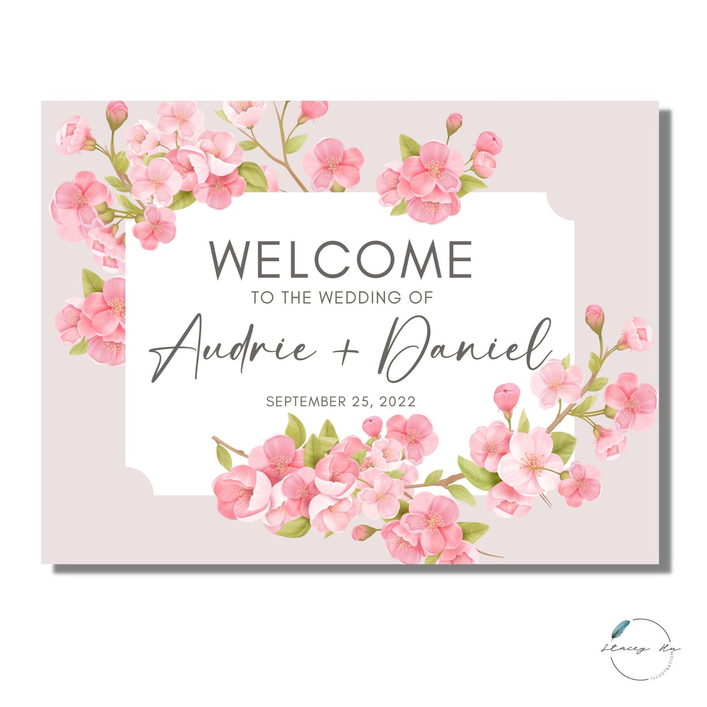 Pink Cherry Blossom Welcome Sign | Landscape | 18x24 IN