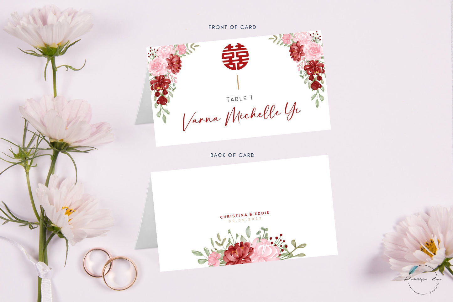 Red and Blush Floral Place Card | 3.5x4 IN