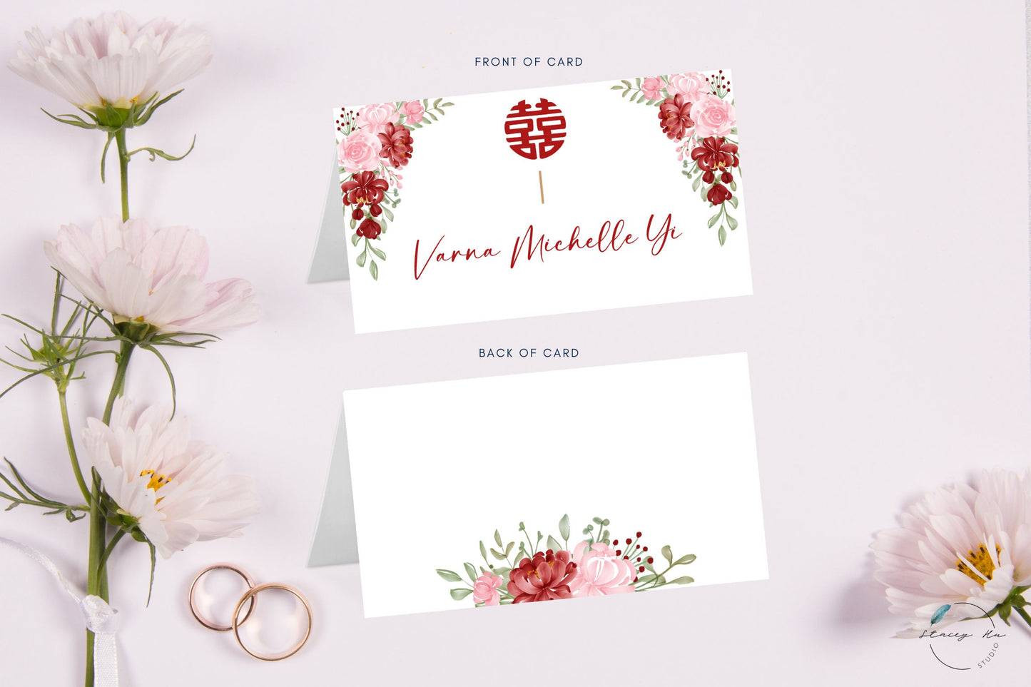 Red and Blush Floral Place Card | 3.5x4 IN