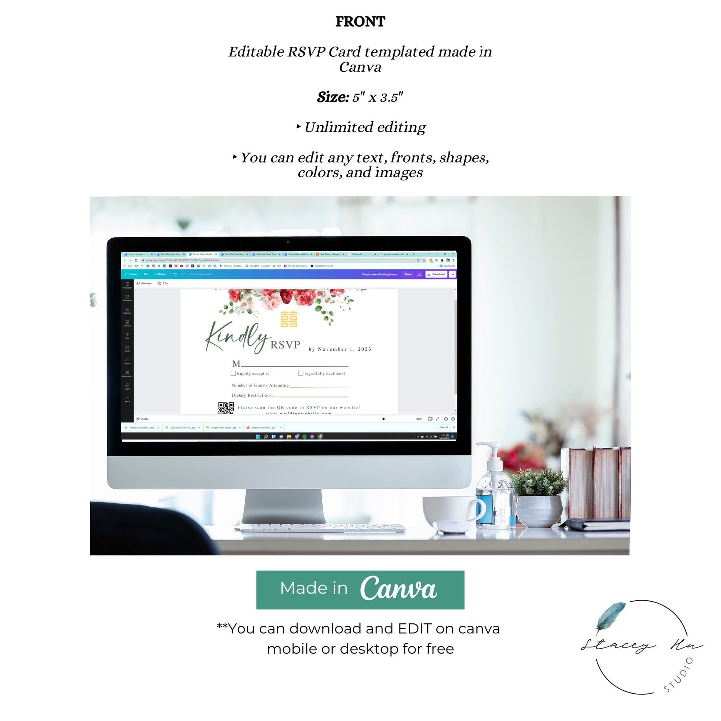 Red and Blush Greenery RSVP Card | Mail-in or Online | 3.5x5 IN