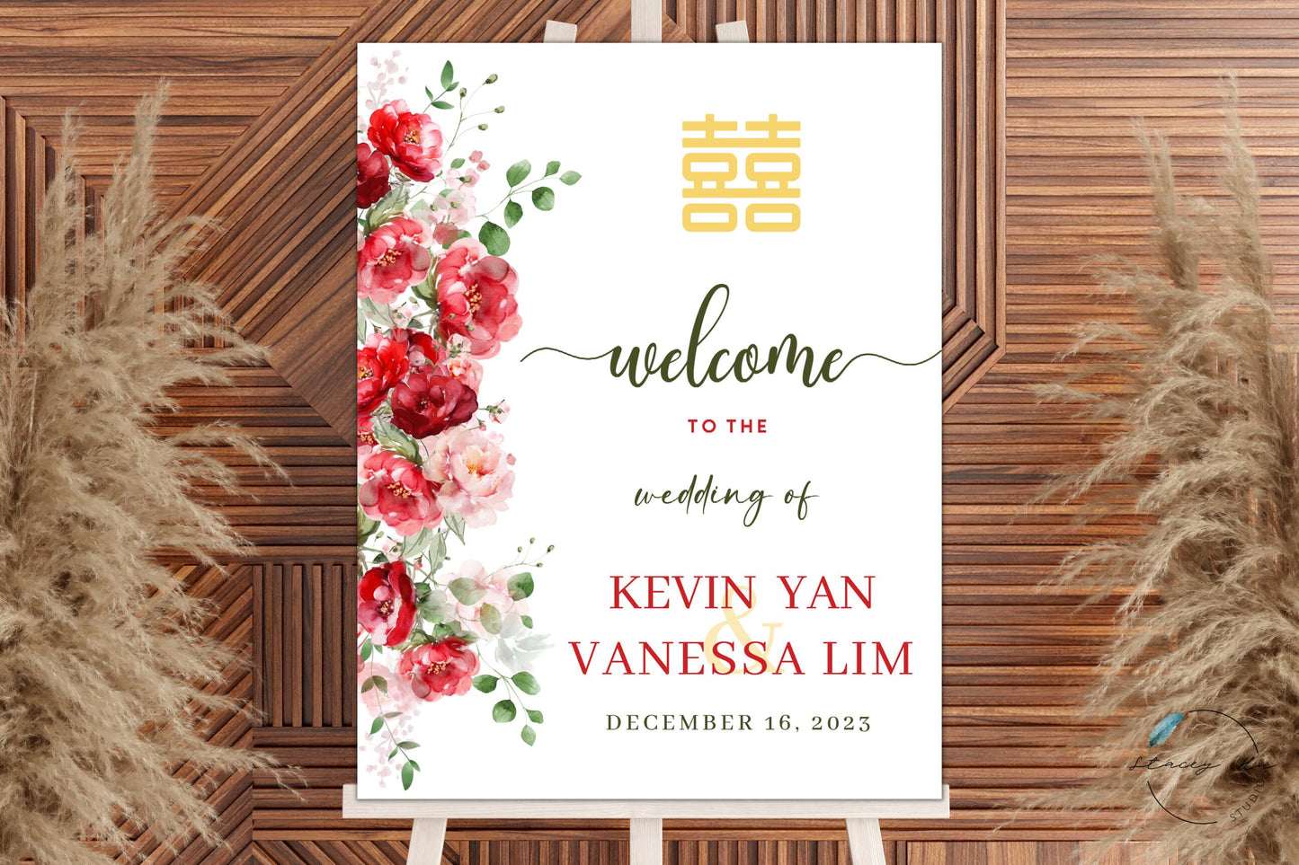 Red and Blush Greenery Wedding Wedding Welcome Sign | Portrait | 18x24 IN