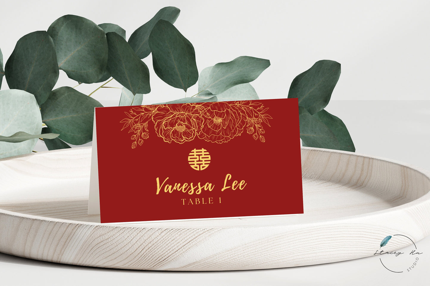 Red and Gold Lined Floral Place Card | 3.5x4 IN