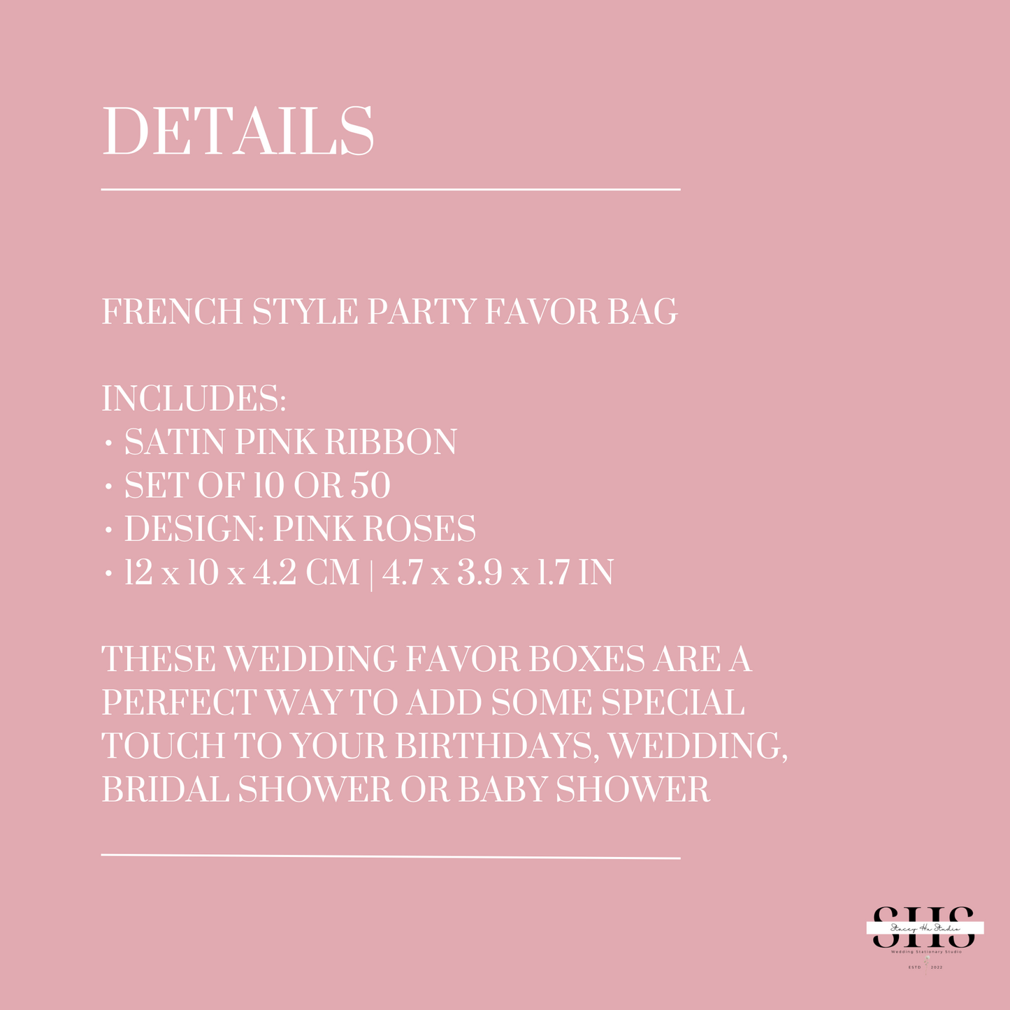 Simple Rosy Pink French Style Party Favor Boxes | Small
