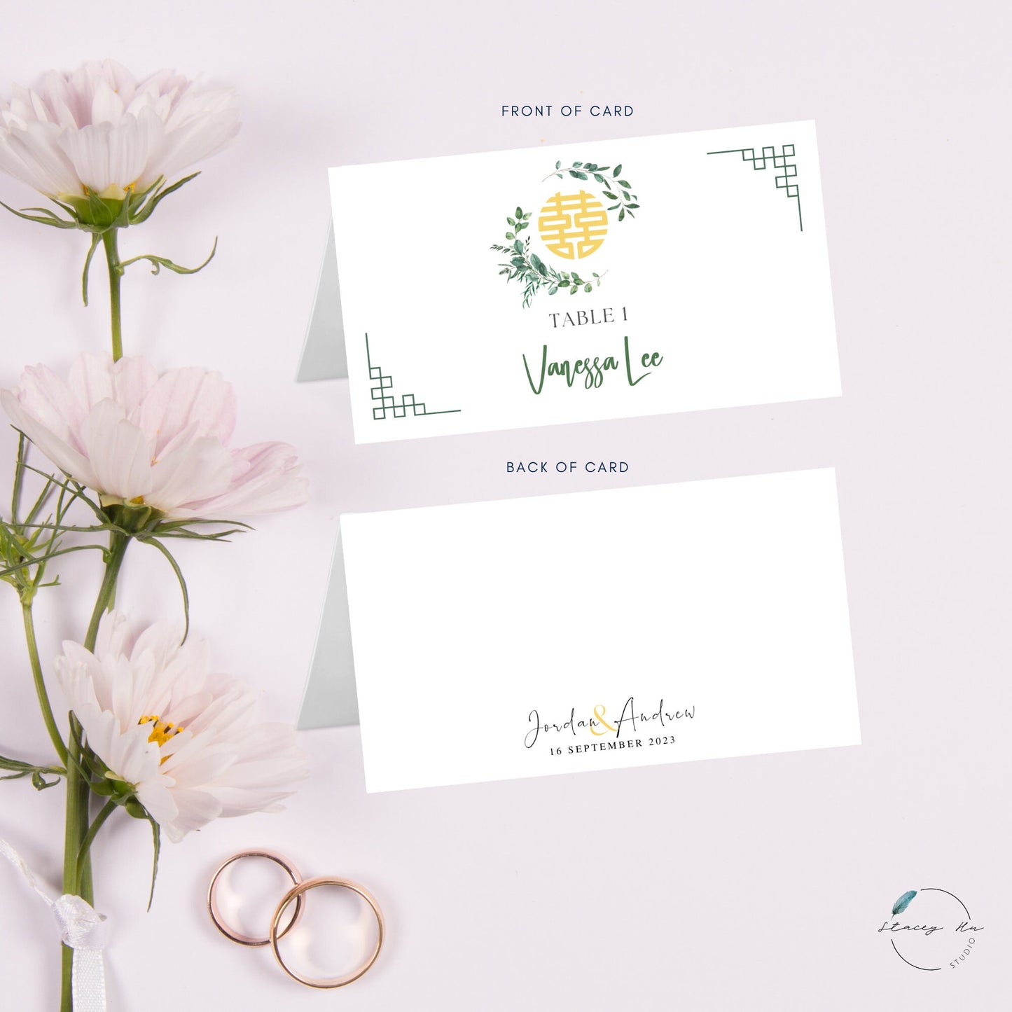 Simple Greenery Asian Wedding Place Card | 3.5x4 IN