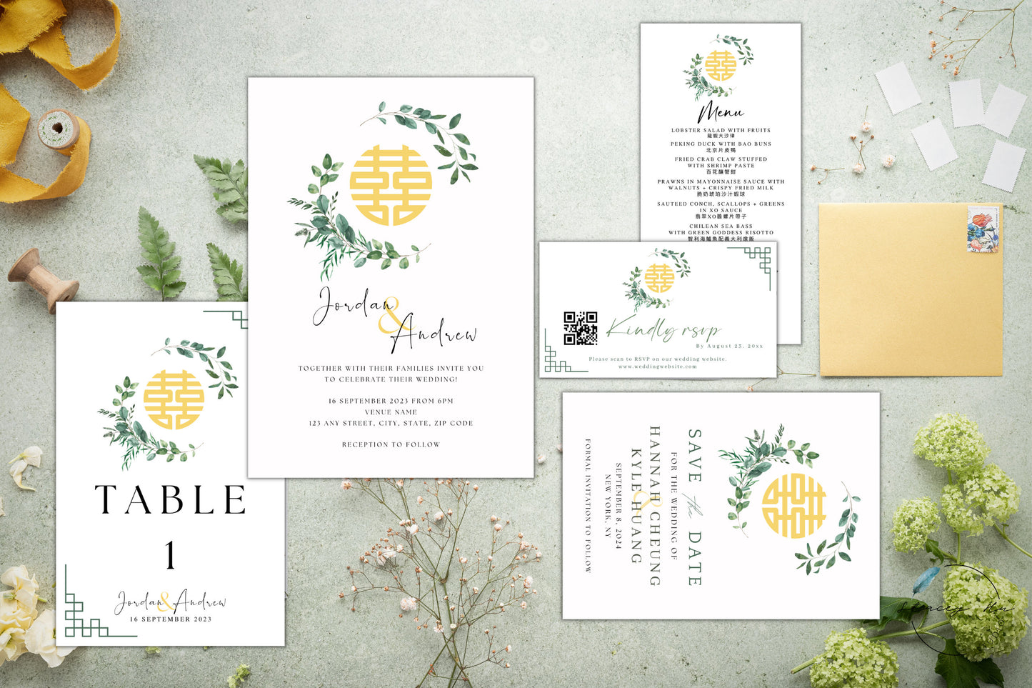 Simple Greenery Asian Wedding RSVP Card | Online | 2x3.5 IN