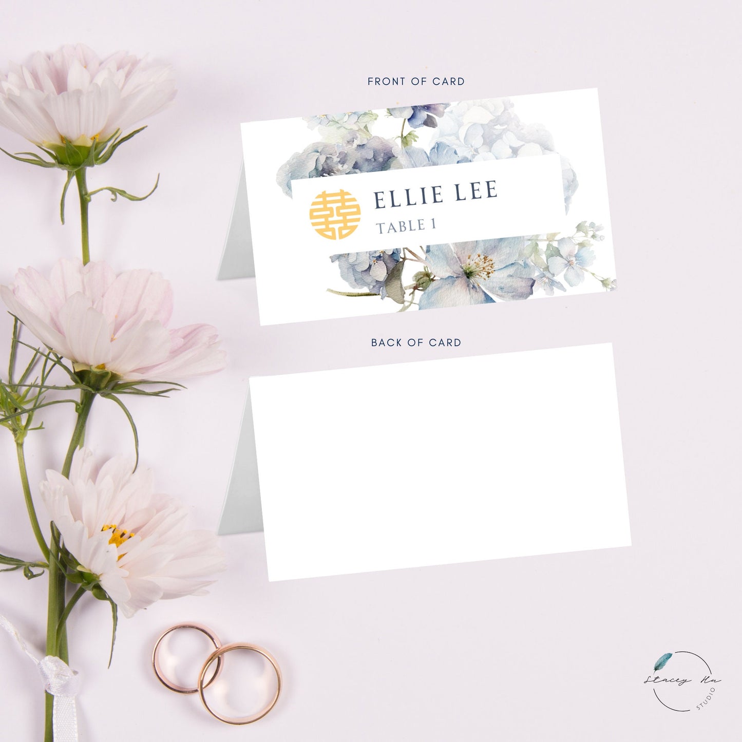 Soft Blue and Ivory Floral Place Card | 3.5x4 IN