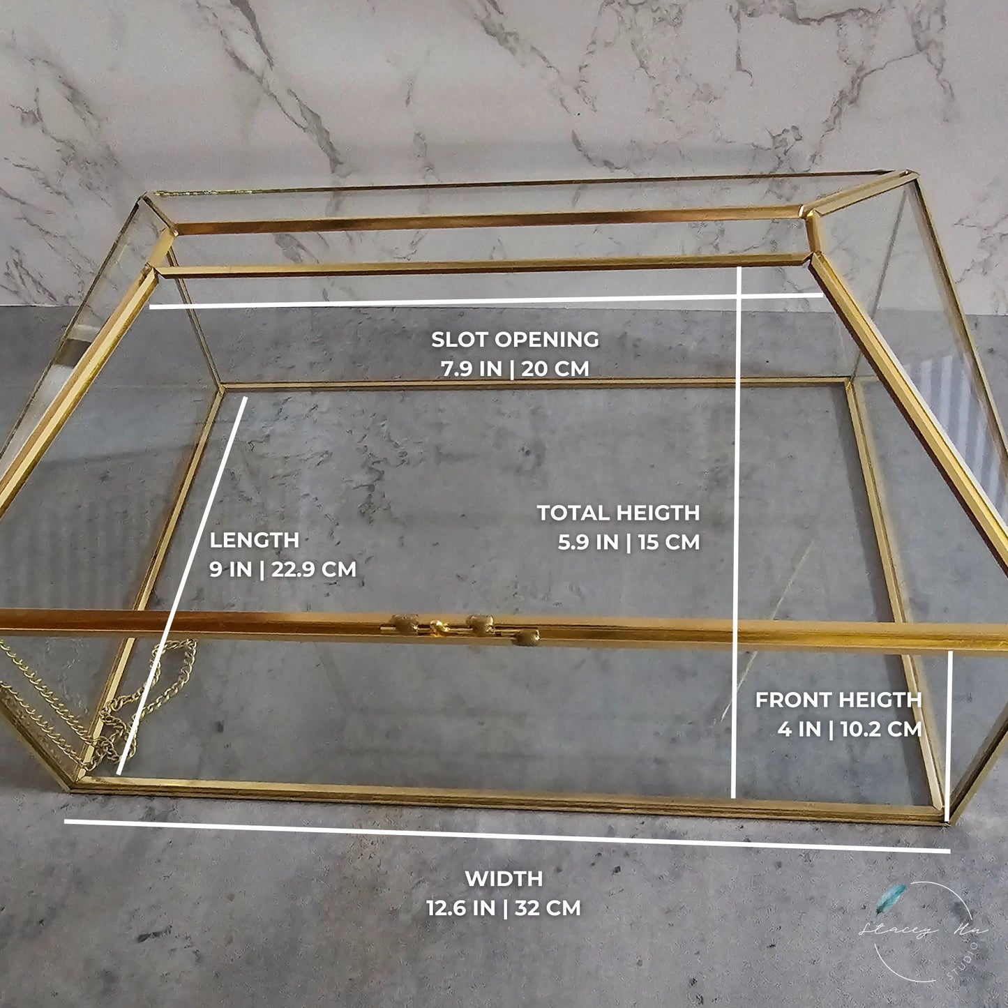 Wide Geometric Glass Card Box Terrarium with Slot | Add-On Vinyl Decal Text