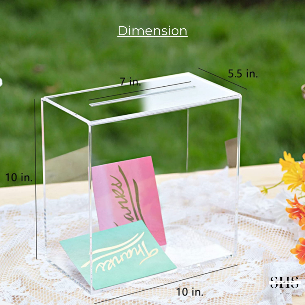Elegant Acrylic Card Box with Slot | Clear | Add-On Vinyl Decal Text