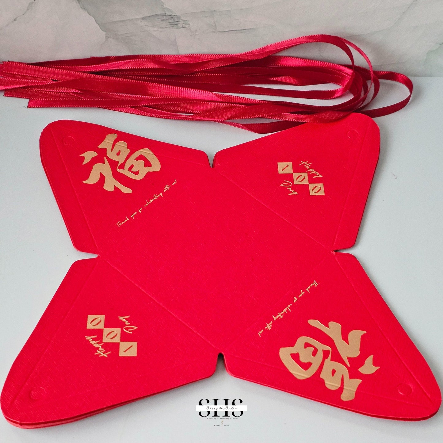 100 Day Celebration | Red Egg and Ginger | Pyramid | Small Party Favor Boxes