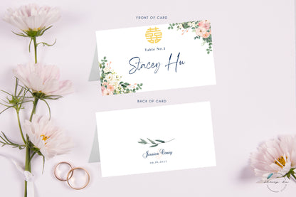 Blush Ivory and Navy Simple Floral Place Card | 3.5x4 IN