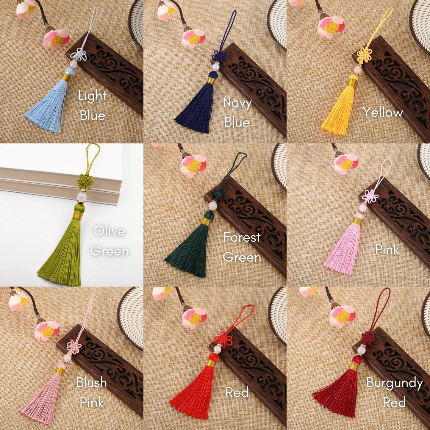 Set of 5 Chinese Jade Knot Silk Tassels | 14 Colors