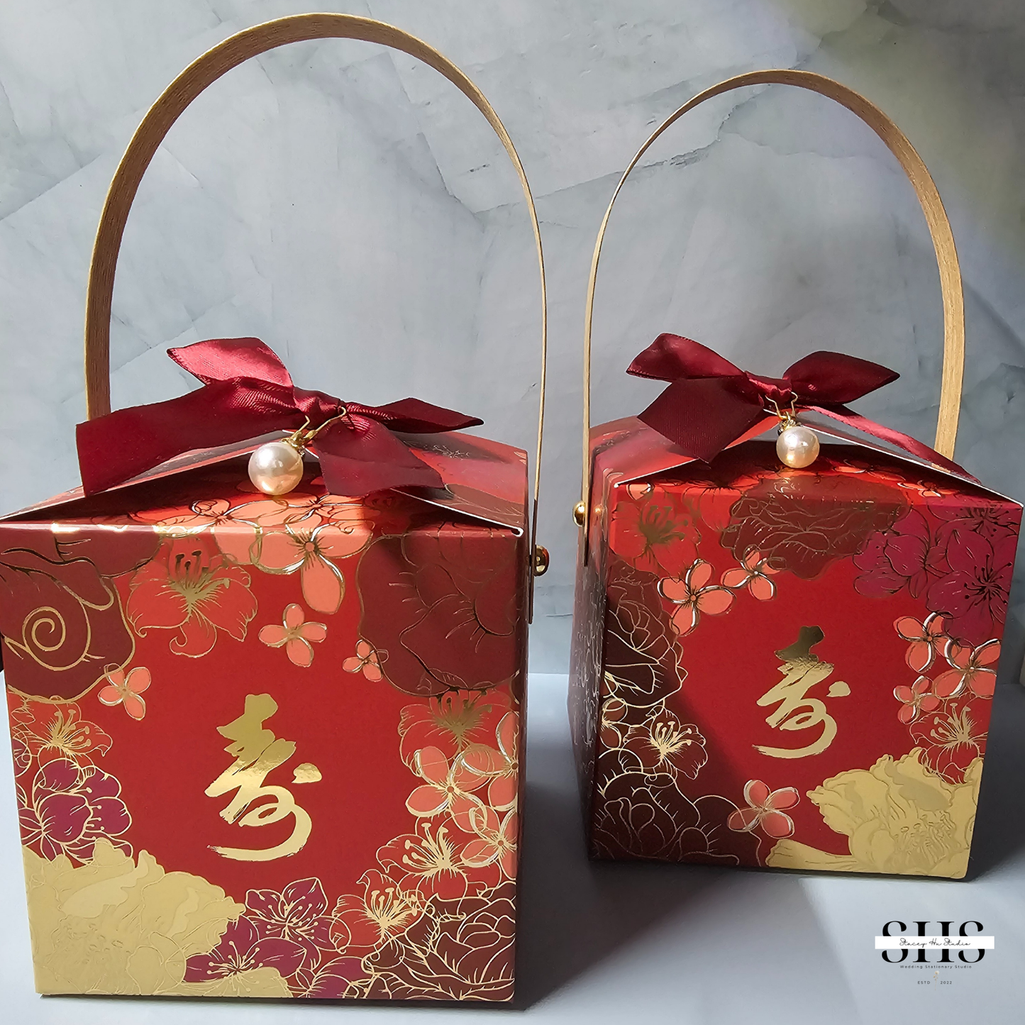 Chinese Longevity Birthday Square Party Favor Boxes