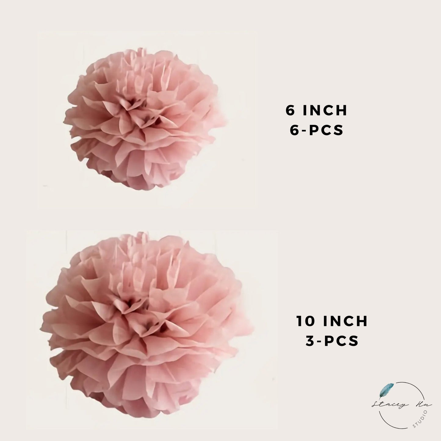 9-Piece Dusty Pink Paper Pompoms Decoration Set