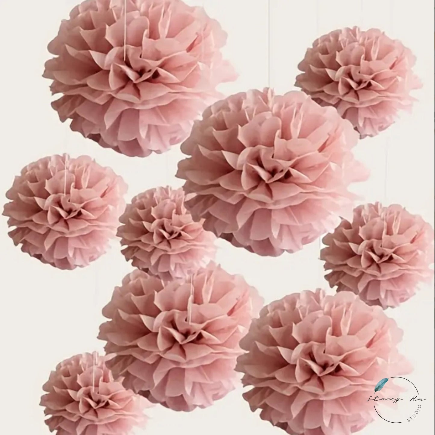 9-Piece Dusty Pink Paper Pompoms Decoration Set