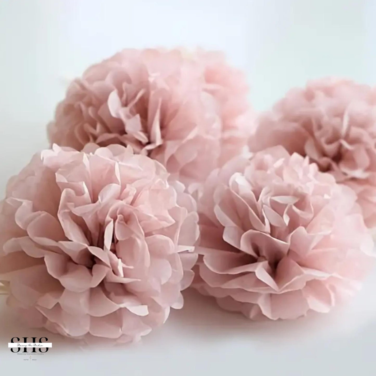 9-Piece Dusty Pink Paper Pompoms Decoration Set