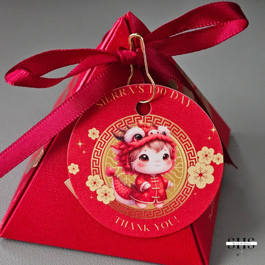 2-inch Round Customizable 100 Day Celebration Little Zodiac Party Tags | Red Egg & Ginger Party | Made-to-Order