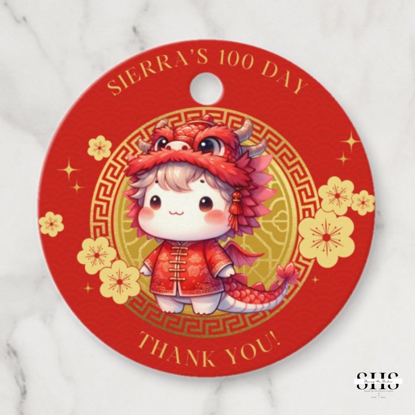 2-inch Round Customizable 100 Day Celebration Little Zodiac Party Tags | Red Egg & Ginger Party | Made-to-Order