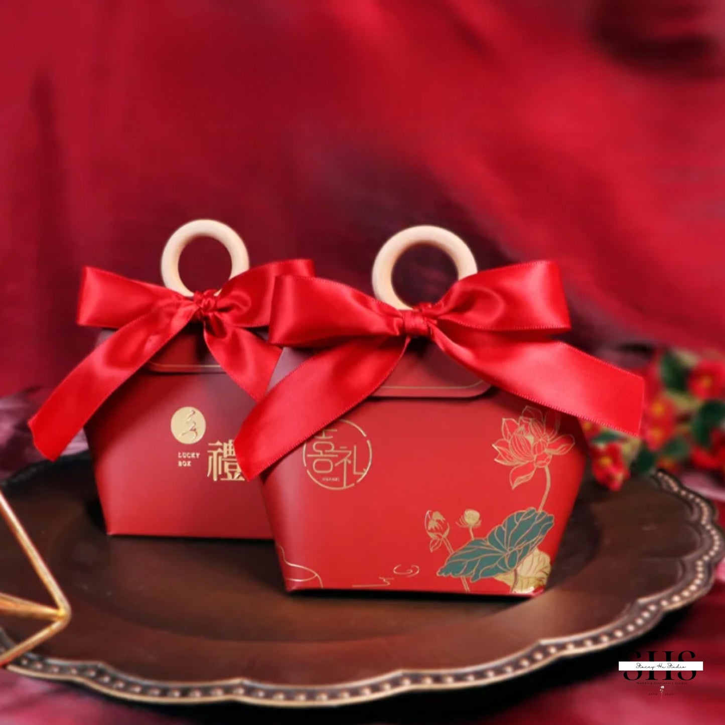 Lotus Floral Asian Wedding Portable Party Favor Box | Small