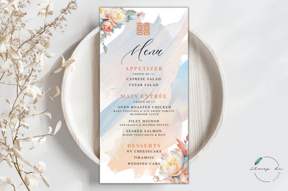 Lush Peony Garden Menu Set | Chinese Banquet & Plated | 3.5x7 IN