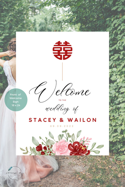Minimal Red and Blush Wedding Welcome Sign | Portrait | 18x24 IN