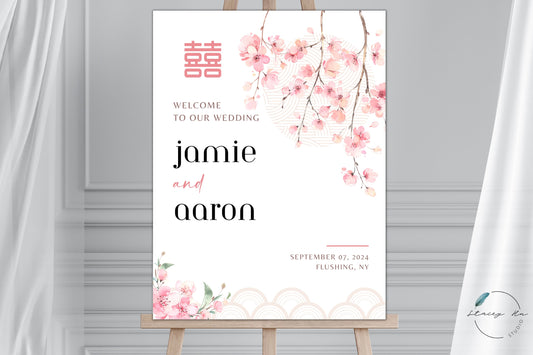 Pink Sakura Wedding Welcome Sign | Portrait | 18x24 IN