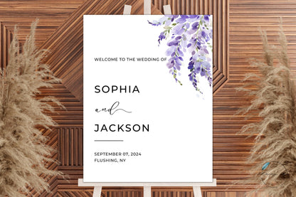 Purple Wisteria Wedding Welcome Sign | Portrait | 18x24 IN