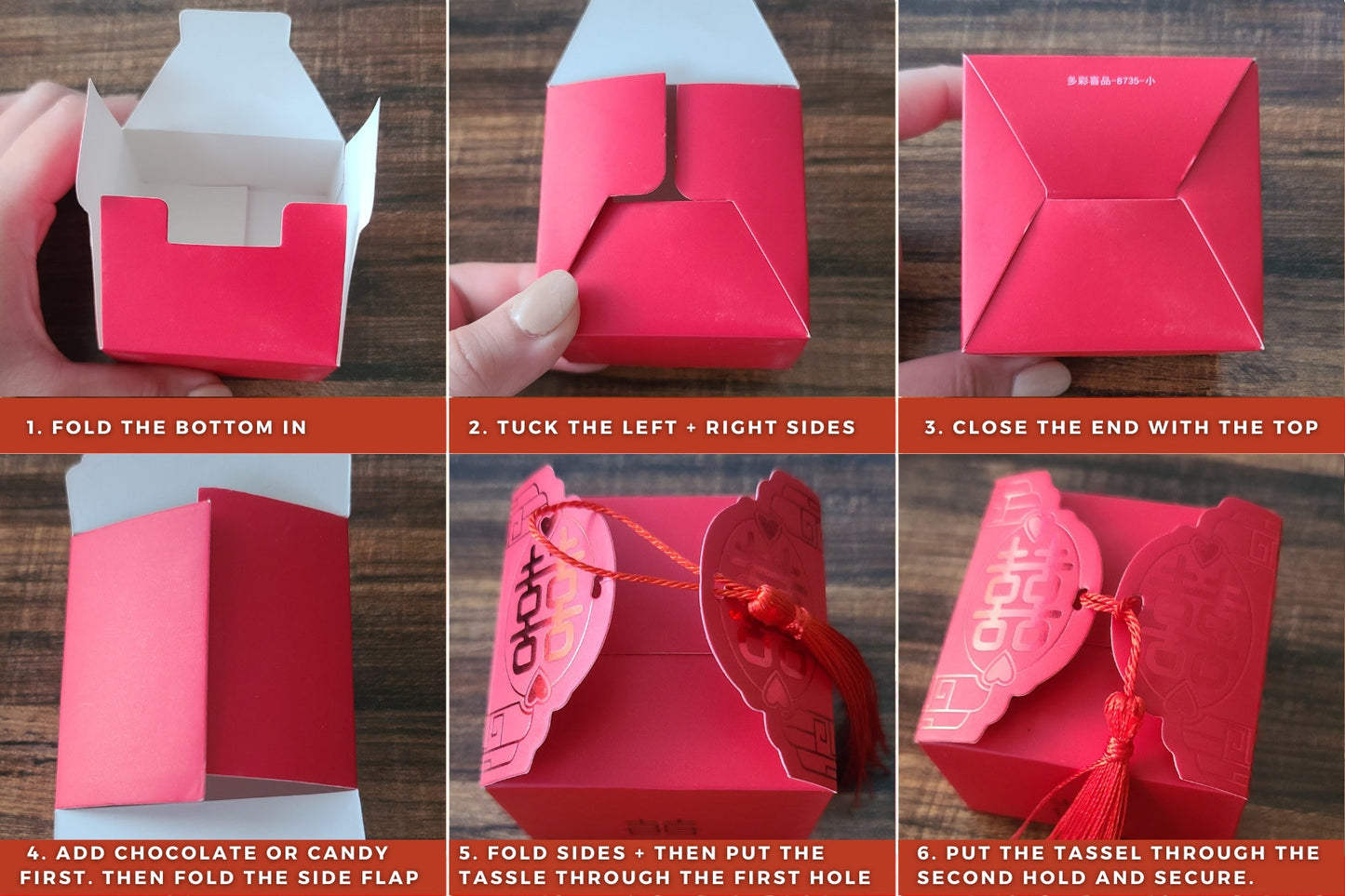 Red Foil Asian Wedding Square Party Favors Boxes | 3 Sizes
