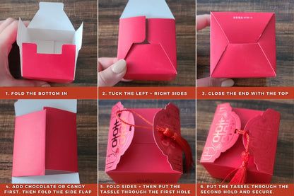 Red Foil Asian Wedding Square Party Favors Boxes | 3 Sizes