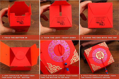 Red & Gold Asian Wedding Square Party Favors Boxes | 3 Sizes