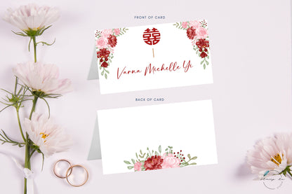 Red and Blush Floral Place Card | 3.5x4 IN