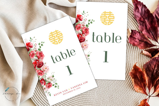 Red and Blush Greenery Table Number | 4x6 IN