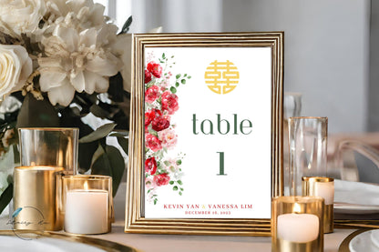 Red and Blush Greenery Table Number | 4x6 IN