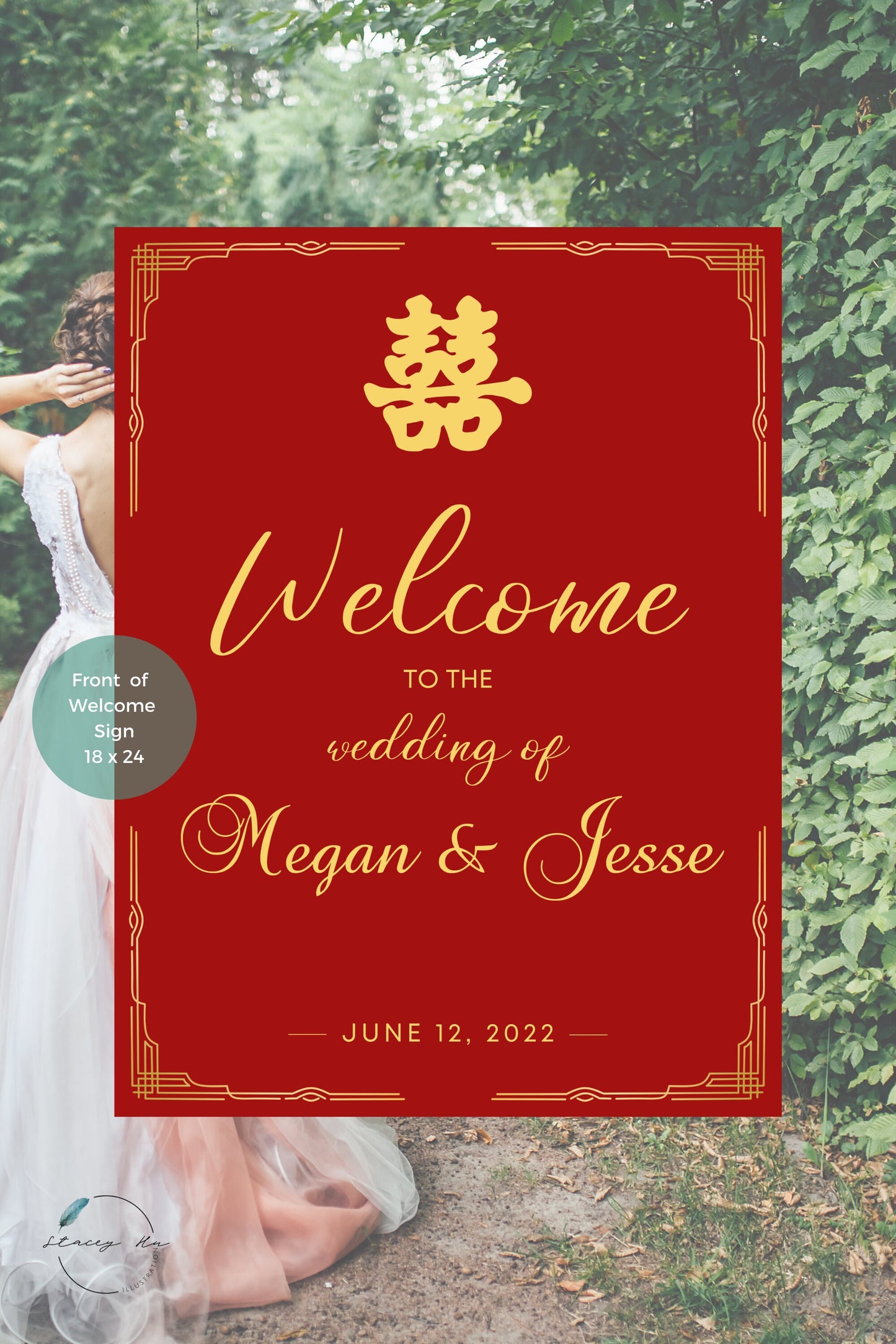 Red and Gold Asian Wedding Welcome Sign | Portrait | 18x24 IN