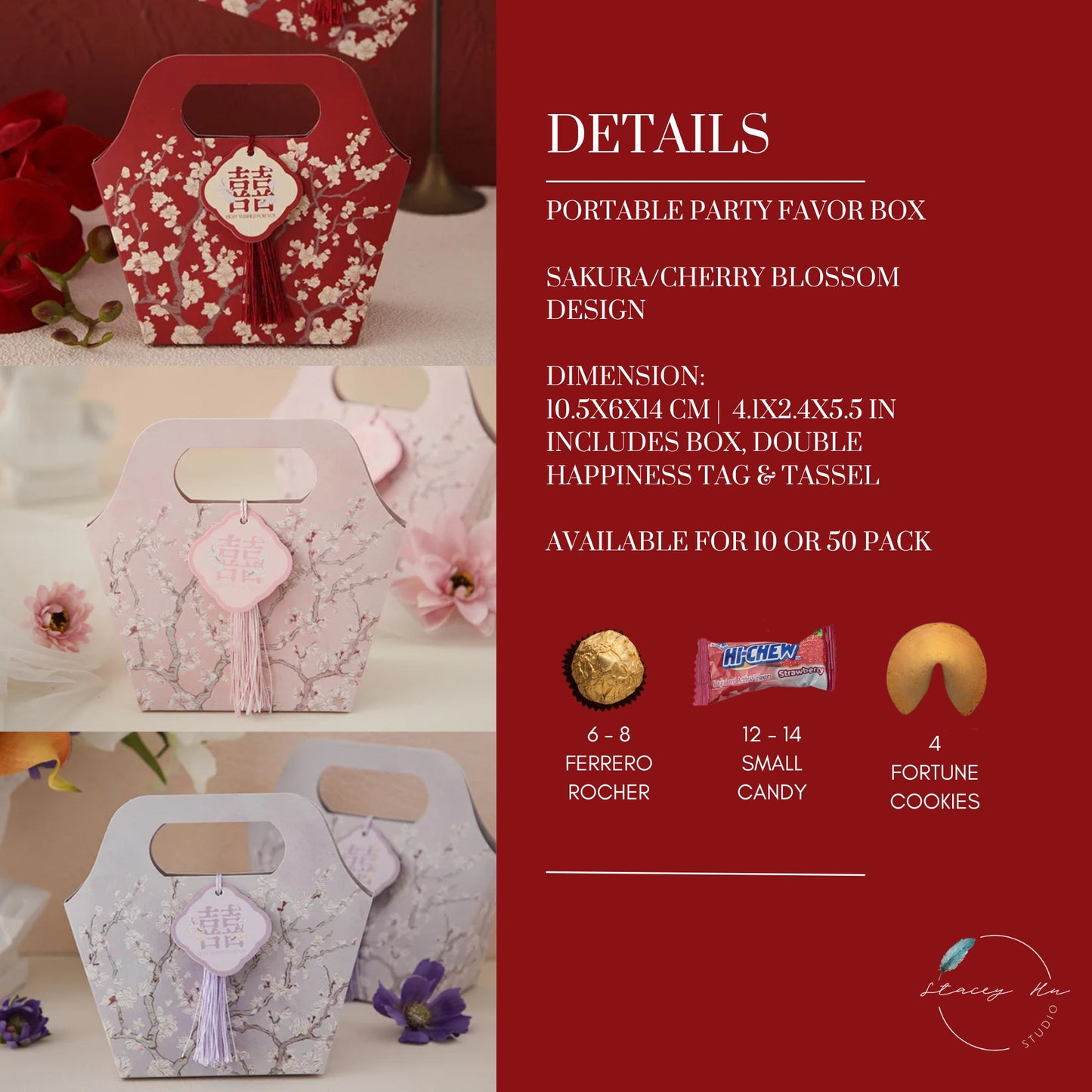 Sakura Asian Wedding Portable Party Favor Bag | 3 Colors
