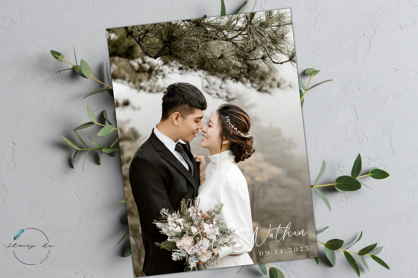 Simple Asian Wedding Invitation | English & Engagement Photo | 5x7 IN