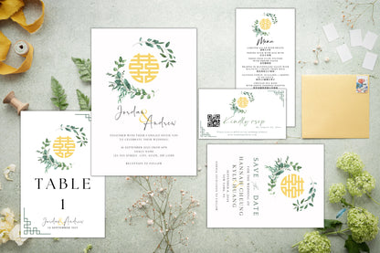 Simple Greenery Asian Wedding RSVP Card | Online | 2x3.5 IN