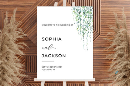 Simple String Greenery Wedding Welcome Sign | Portrait | 18x24 IN