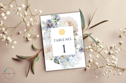 Soft Blue and Ivory Floral Table Number | 5x7 IN