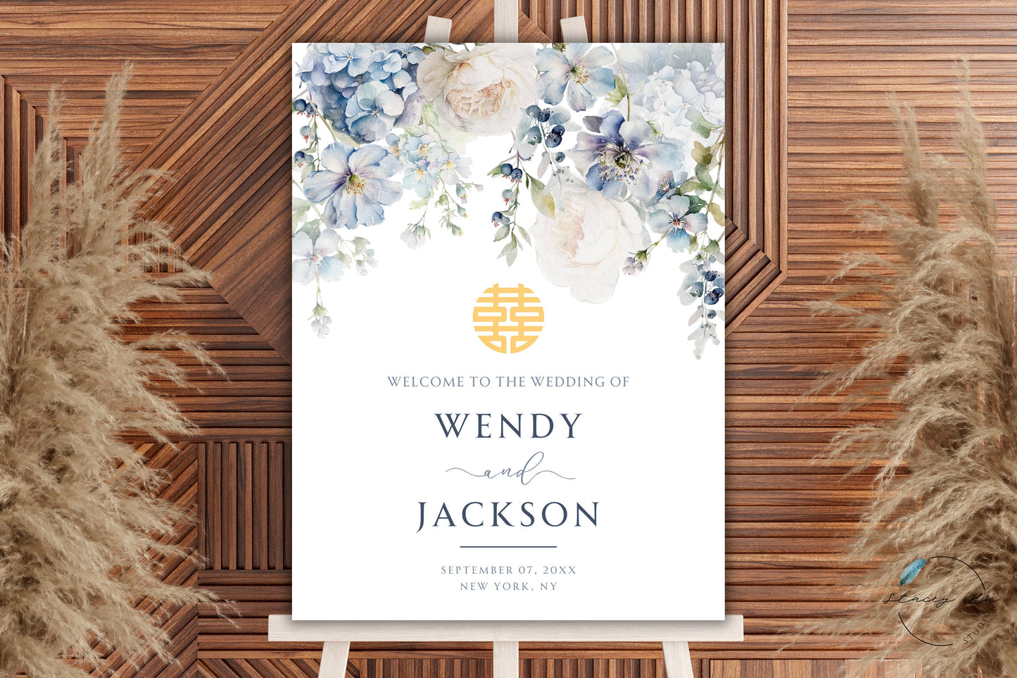 Soft Blue and Ivory Floral Welcome Sign | Portrait | 18x24 IN