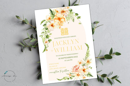 Sunny Field Floral Wedding Invitation Card Set | Traditional Chinese & English | 5x7 IN