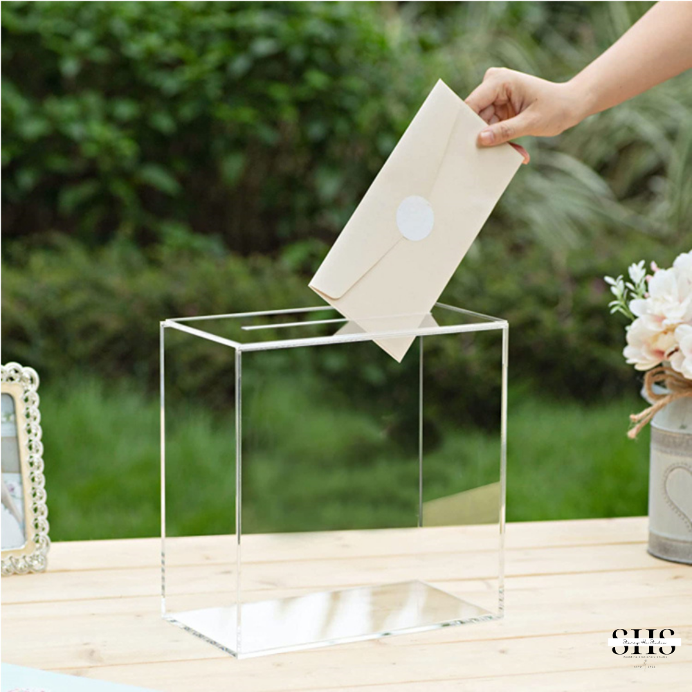 Elegant Acrylic Card Box with Slot | Clear | Add-On Vinyl Decal Text