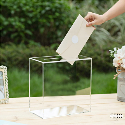 Elegant Acrylic Card Box with Slot | Clear | Add-On Vinyl Decal Text